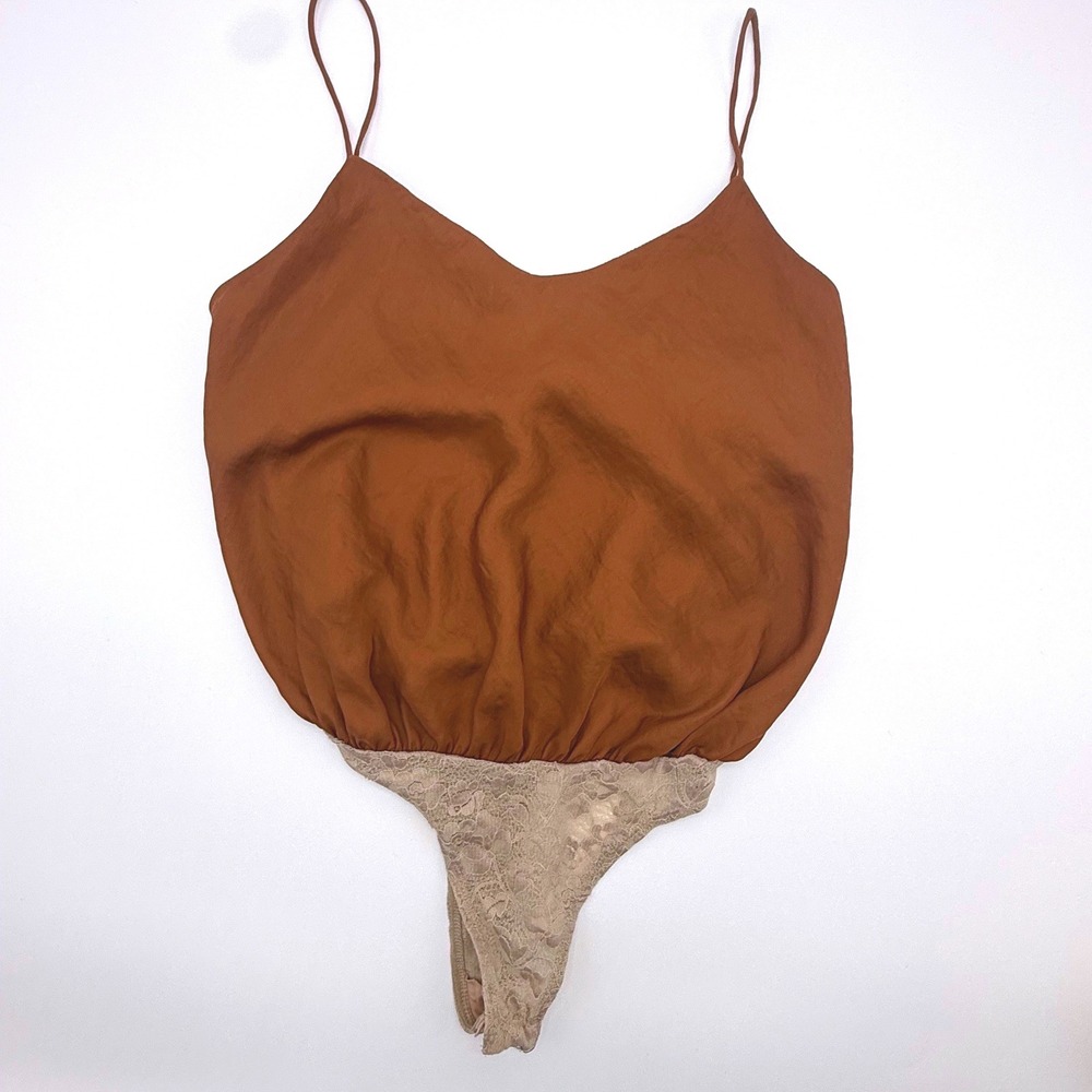 Intimately Free People Rust Brown Blouson Lace Thong Bodysuit‎ XS V-Neck